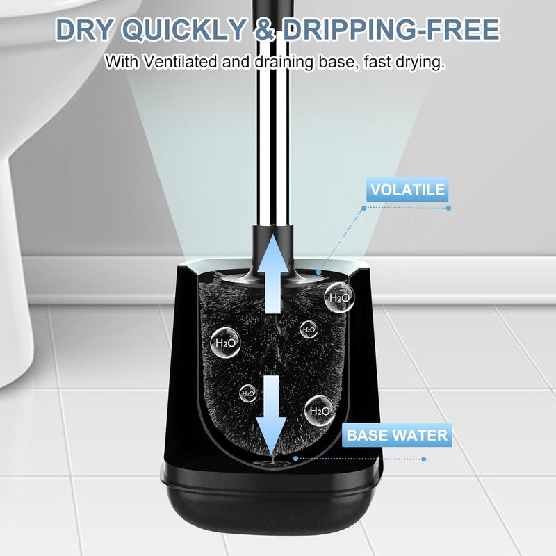 SetSail Toilet Brush and Holder, Self Closing Lid Toilet Bowl Brushes Holder and Extra Long Handle Ventilated Toilet Brush Set for Bathroom Cleaning, Nylon Bristles, 2 Packs-Black - Image 5